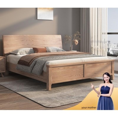 white wax solid wood bed, original factory, modern simple single and double king bed, storage box bed